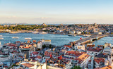 Fototapeta  - Istanbul skyline at sunset, Turkey. Aerial view of Golden Horn and old town . 