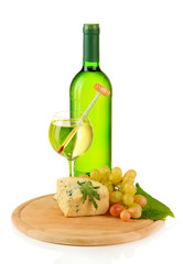 Fototapete - Wine, tasty blue cheese and grape