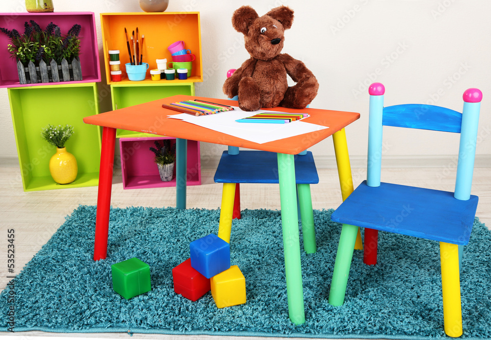 Small and colorful table and chairs for little kids