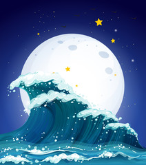 Wall Mural - The waves and the moon