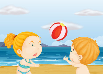 Sticker - Children playing volleyball at the beach