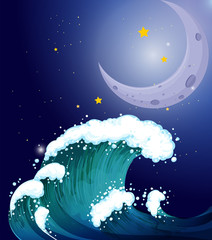 Wall Mural - a strong wave under the moon