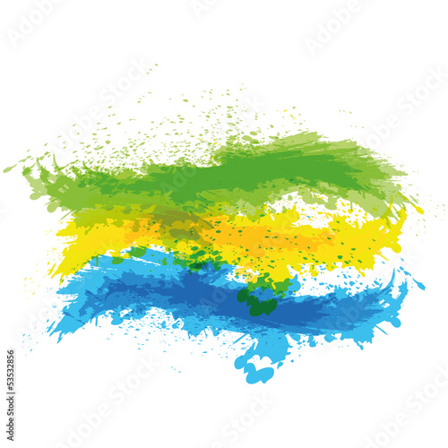 Splash Of Green Yellow And Blue Paint On White Background Buy