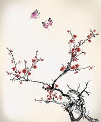 Obraz na płótnie motyl kwitnący kwiat drzewa japonia