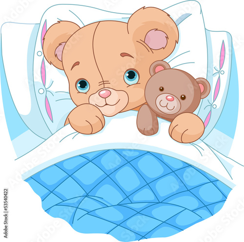 Obraz w ramie Cute baby bear in bed