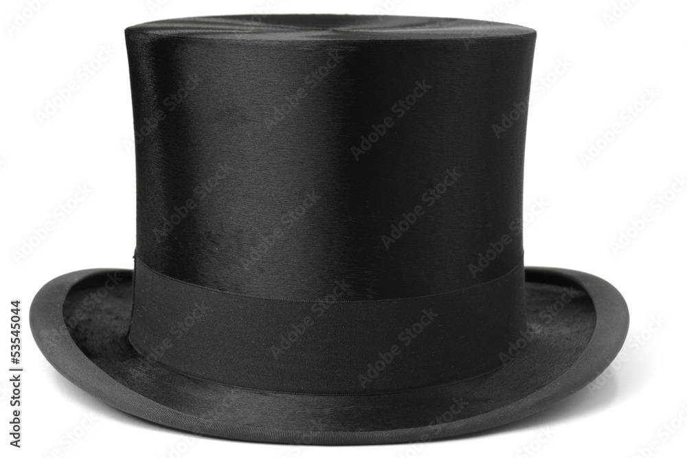 Black top hat isolated on white background - obrazy, fototapety, plakaty 