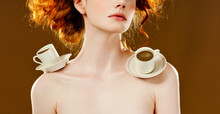 Beautiful Woman With Coffee Cups