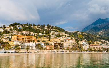 Sticker - View of Menton city from the Mediterranean Sea - France