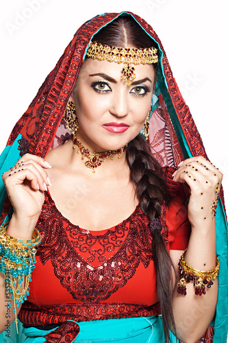 Fotografie, Obraz Beautiful young indian woman in traditional clothing, isolated o