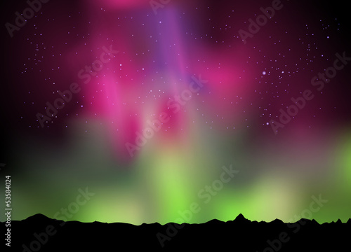 illustration of the northern lights aurora in the sky Poster