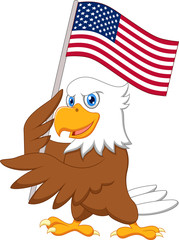 Eagle cartoon holding American flag