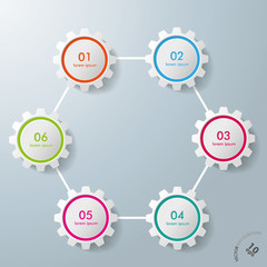 Fototapete - Six Gears Hexagon Infographic Design