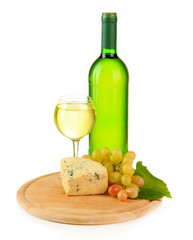 Fototapete - Wine, tasty blue cheese and grape