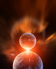 Wall Mural - planet earth with moon and colorful nebula on background