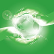 Hands holding globe. Symbol of environmental protection