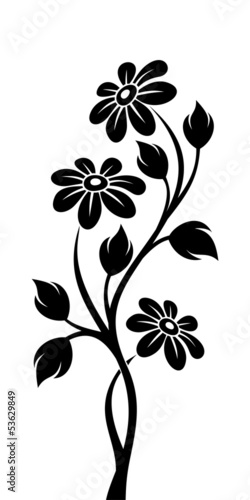 Naklejka - mata magnetyczna na lodówkę Black silhouette of branch with flowers. Vector illustration.