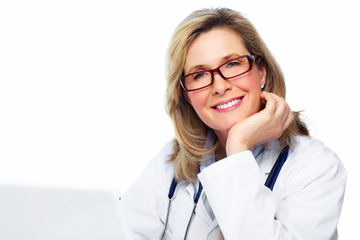 Poster - Doctor woman with laptop computer.