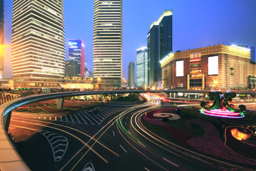 Wall Mural - Long exposure of urban ring road Shanghai night scene