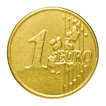 Chocolate Euro In A Wrapper On A White Background