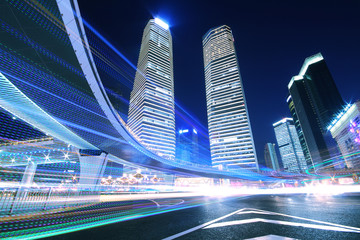 dazzling rainbow overpass highway night scene in shanghai