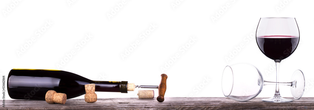 red wine and a bottle isolated - obrazy, fototapety, plakaty 