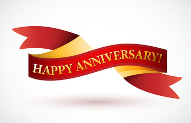 Wall Mural - happy anniversary red waving ribbon banner