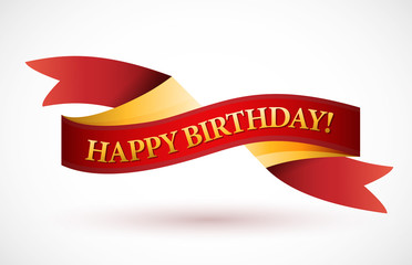 Wall Mural - happy birthday red waving ribbon banner