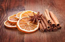 Sliced Of Dried Orange, Anis And Cinnamon