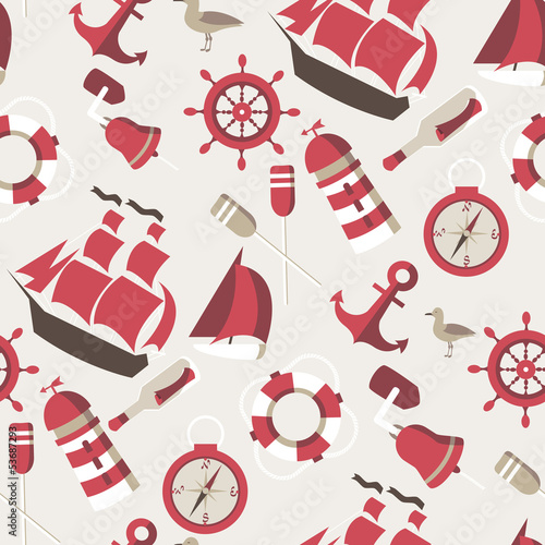 Naklejka na meble seamless Pattern on the marine theme with a ships