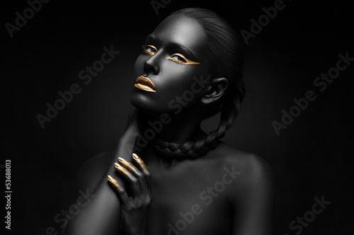 Plakat na zamówienie beautiful black girl with golden make-up