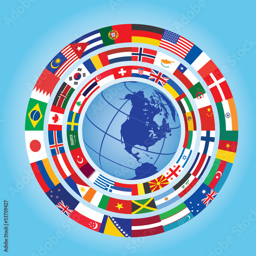 Naklejka - mata magnetyczna na lodówkę circles of flags around globe