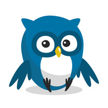 Funny Blue Cartoon Owl With Big Eyes