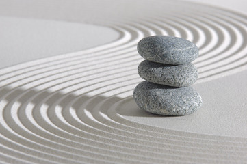 Japanese zen garden with stone in sand