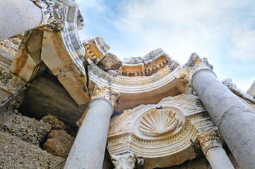 Beautiful view of ancient ruins in Side, Turkey