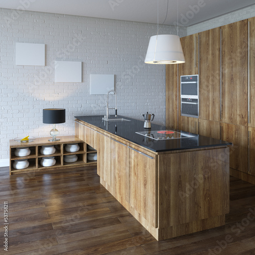 Fototapeta do kuchni Luksusowe drewniane kuchenne meble