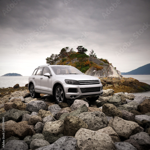 Obraz w ramie luxury 4x4 in natural environment 3d illustration