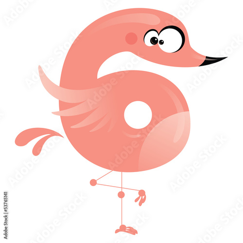 Obraz na płótnie canvas trzyczęściowy "tryptyk" Liczba 6 kreskówka śmieszne różowy flamingo