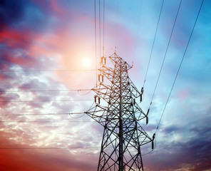 High-voltage tower sky background