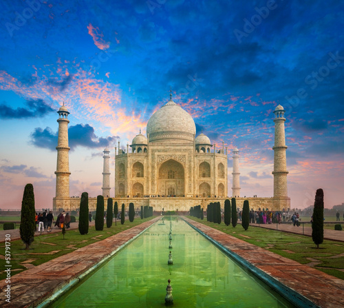 Fotoboard na płycie Taj Mahal na wschód słońca zachód słońca, agra, Indie