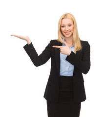 Wall Mural - man showing something imaginary on her hand