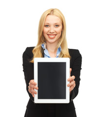 Canvas Print - smiling woman with tablet pc in office