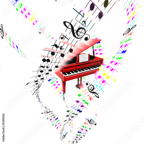 Naklejka dekoracyjna Grand piano with colored flying partition. Aerial concept.