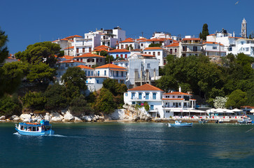 Wall Mural - Skiathos island in Greece. View of Plakes area.