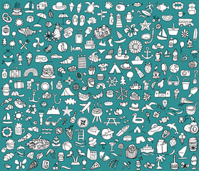 Wall Mural - Big doodled summer and holidays icons collection