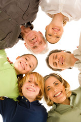 Wall Mural - three generations family looking at camera isolated on white bac