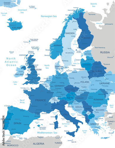 Obraz mapa Europy   europa-bardzo-szczegolowa-mapa