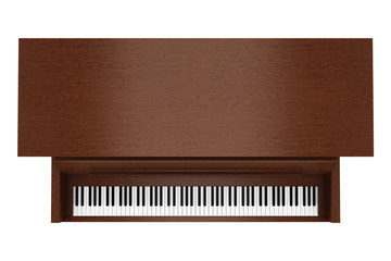 Wall Mural - top view of brown upright piano isolated on white background