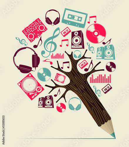 Naklejka na szybę Dj music concept pencil tree