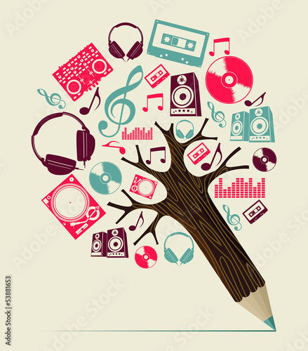 Naklejka - mata magnetyczna na lodówkę Dj music concept pencil tree