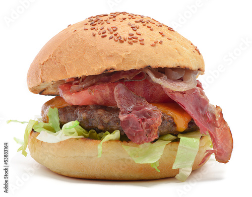 Naklejka samoprzylepna Cheeseburger z boczkiem na białym tle